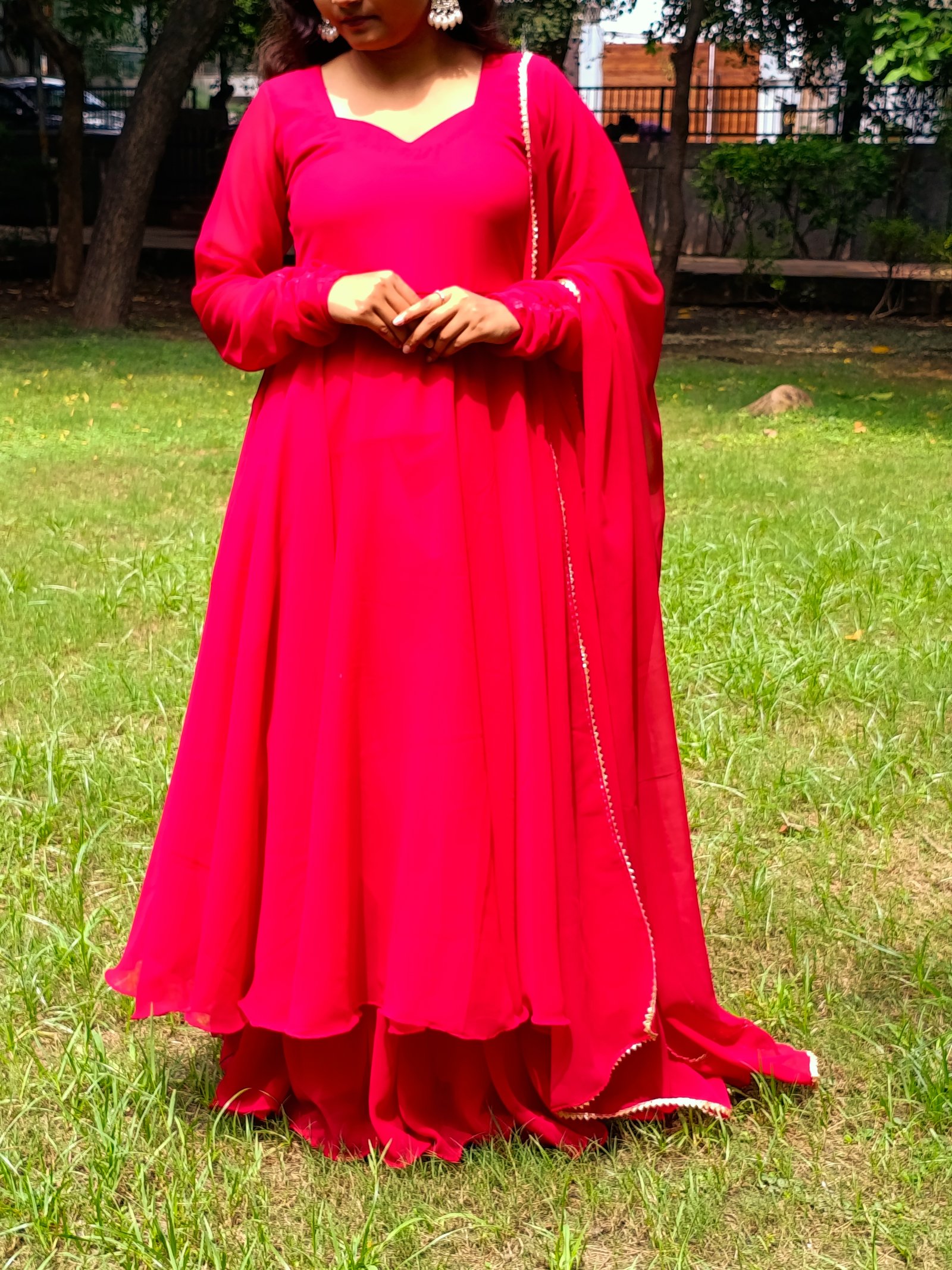 Pink ethnic outfit with matching dupatta