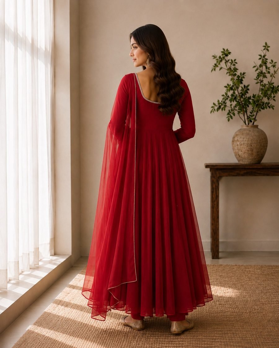 Embellished Georgette Anarkali Set - Maroon back