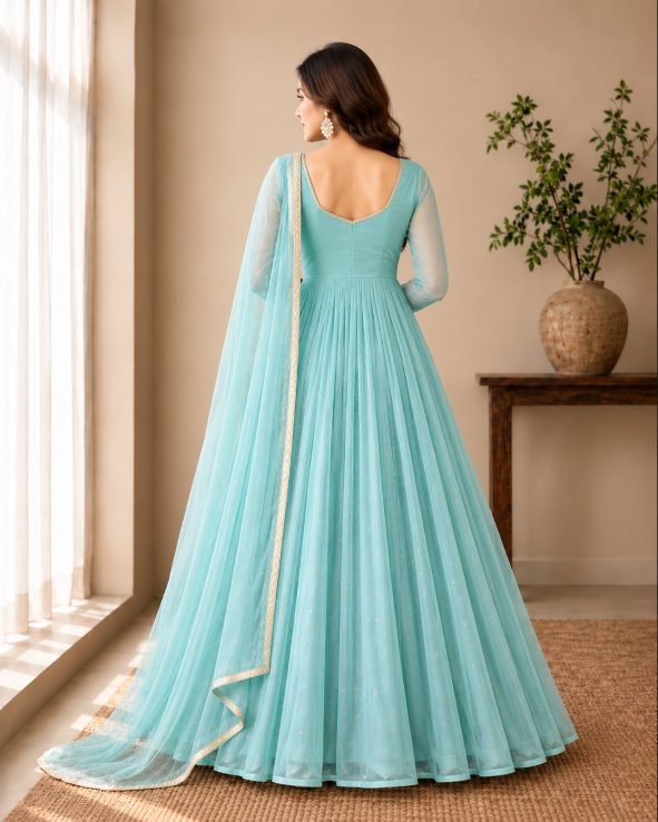 Embellished Georgette Anarkali Set - Sky Blue back