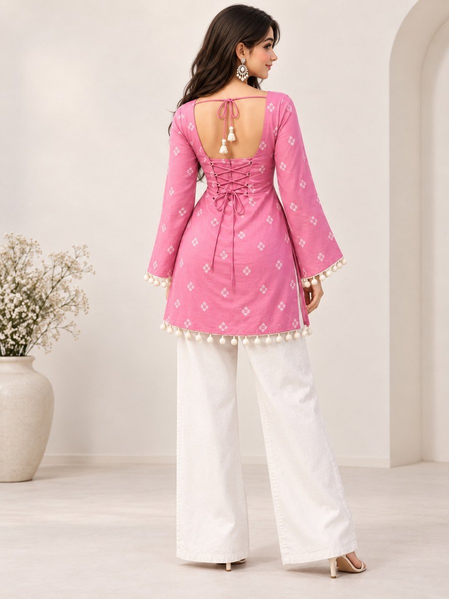 Noor short kurti - Pink back